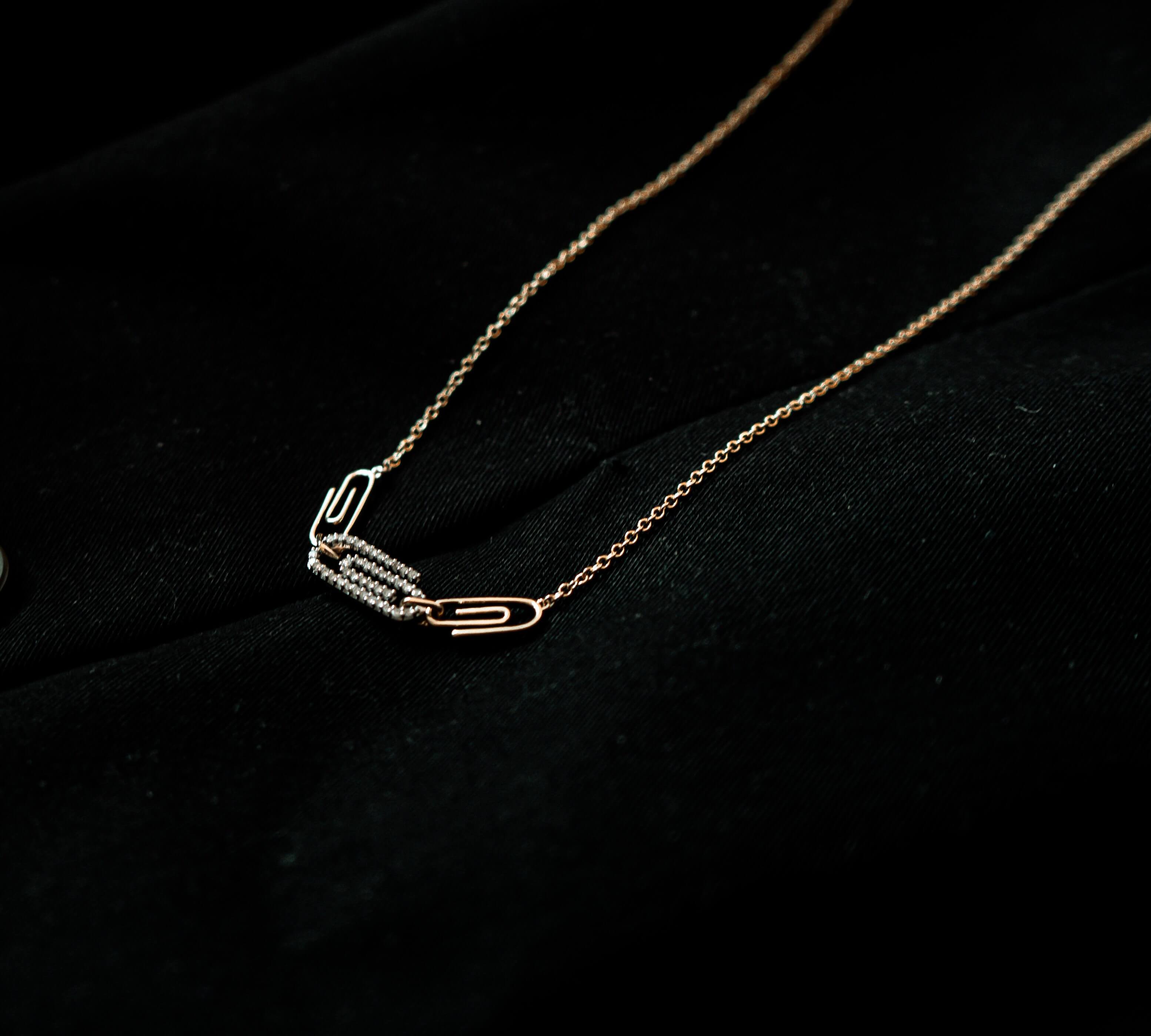Gold and Diamond mini paper clip pendant with Chain-2